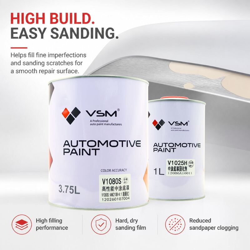 VSM V1080S 2K High Build Automotive Primer Surfacer Gray 4:1 Mix Ratio for Auto Body Repair Refinish