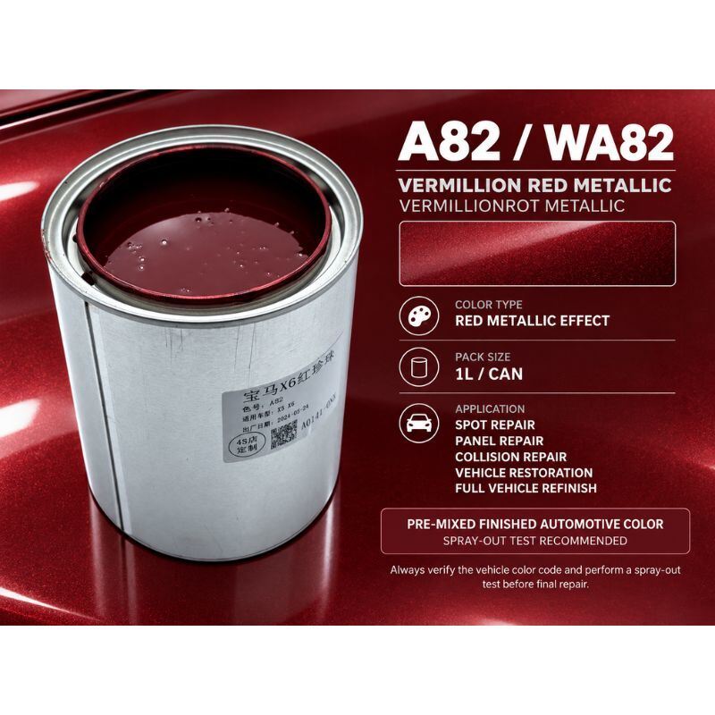 BMW X6 A82 Vermilion Red Metallic Pre-Mixed Automotive Refinish Paint for Body Shop Panel Repair 1L