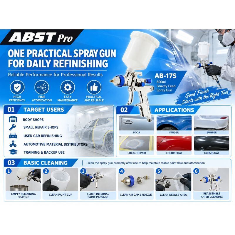ABST Pro AB-17S 600ml Gravity Feed Air Spray Gun for Automotive Refinishing and General Painting