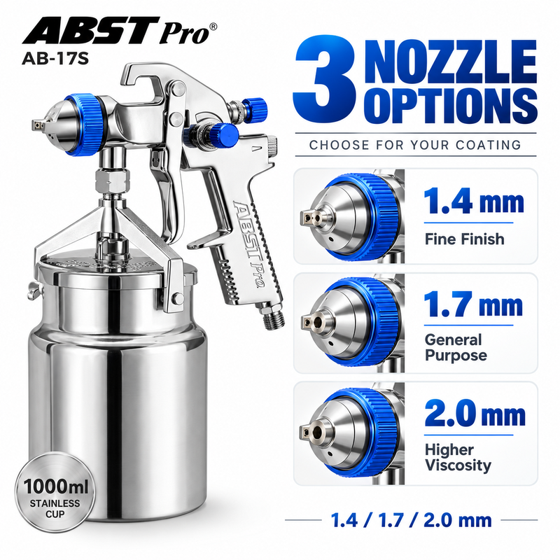 ABST Pro AB-17S 1000ml Siphon Feed Pneumatic Spray Gun for Automotive Furniture and Industrial Painting