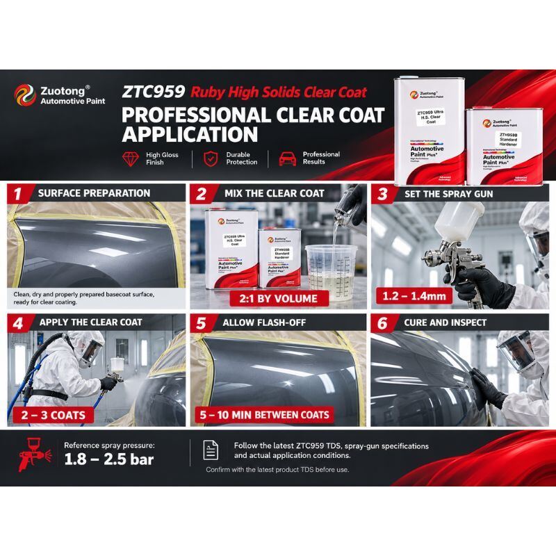 Zuotong ZTC959 Ruby High Solids HS Clear Coat 5L 2K Automotive Coating Refinishing Clearcoat For High Gloss And Premium Body Repair