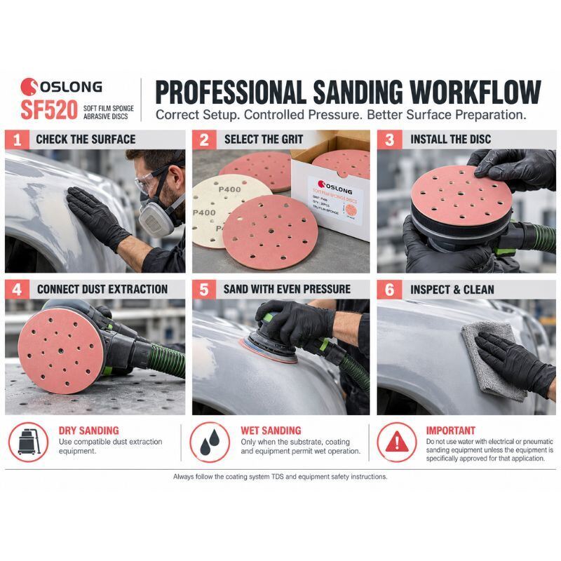 OSLONG SF520 6 Inch 17 Hole Soft Film Sponge Sanding Disc for Automotive Refinishing