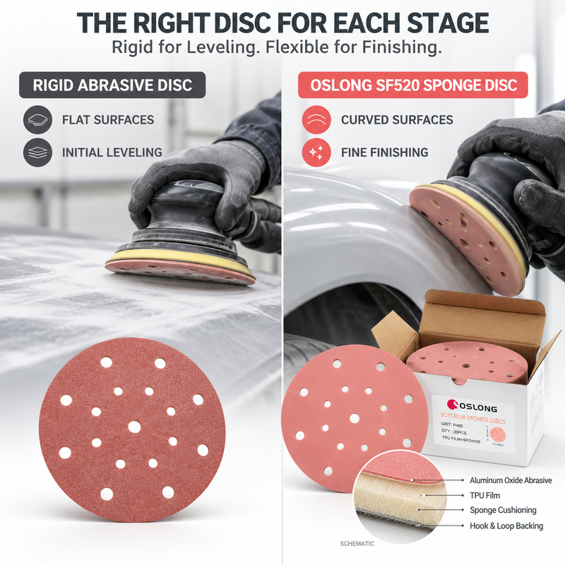 OSLONG SF520 Soft Film Sponge Sanding Disc 150mm 6 Inch 17 Hole for Automotive Refinishing