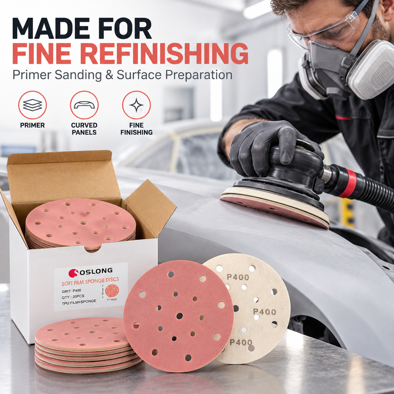 OSLONG SF520 Soft Film Sponge Sanding Disc 150mm 6 Inch 17 Hole for Automotive Refinishing