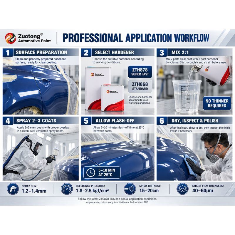ZUOTONG ZTC878 2K Acrylic Polyurethane Clear Coat 2:1 Fast Dry Automotive Refinish for Full Car and Multi Panel Repair