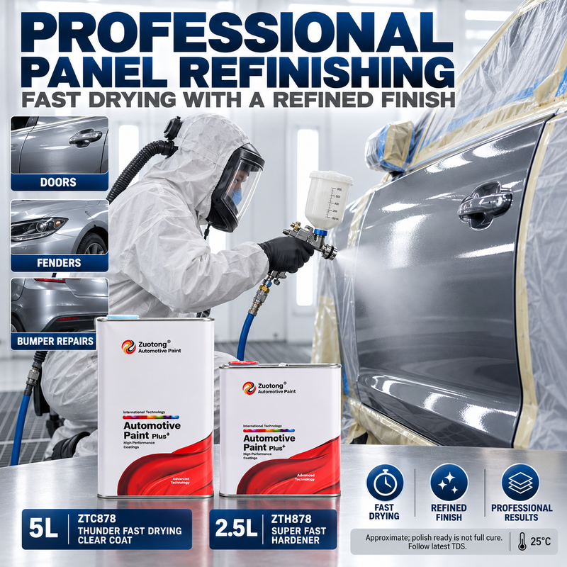 ZUOTONG ZTC878 2K Acrylic Polyurethane Clear Coat 2:1 Fast Dry Automotive Refinish for Full Car and Multi Panel Repair