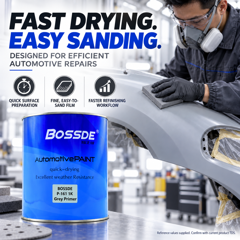 BOSSDE P-161 1K Grey Automotive Primer Fast Dry Easy Sanding for Polyester Putty Spot Repair