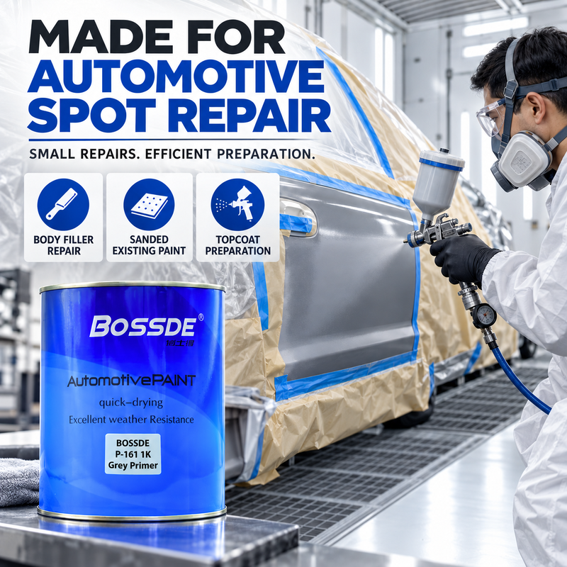 BOSSDE P-161 1K Grey Automotive Primer Fast Dry Easy Sanding for Polyester Putty Spot Repair