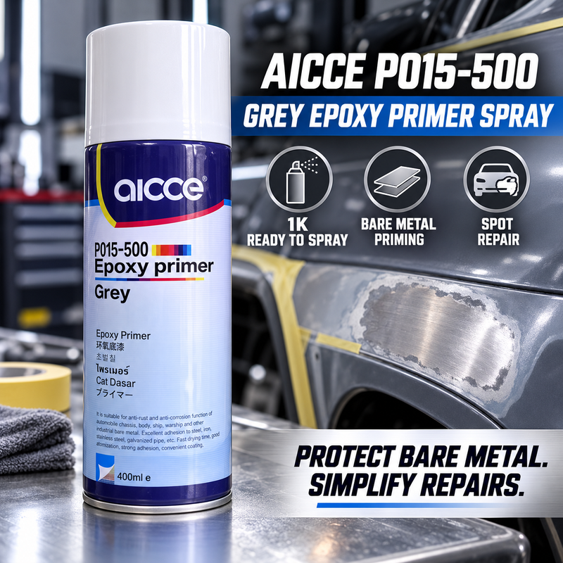 AICCE P015 500 Grey Self Etching Epoxy Primer Spray 400ml 1K Aerosol Automotive Metal Primer for Car Repair Auto Refinishing