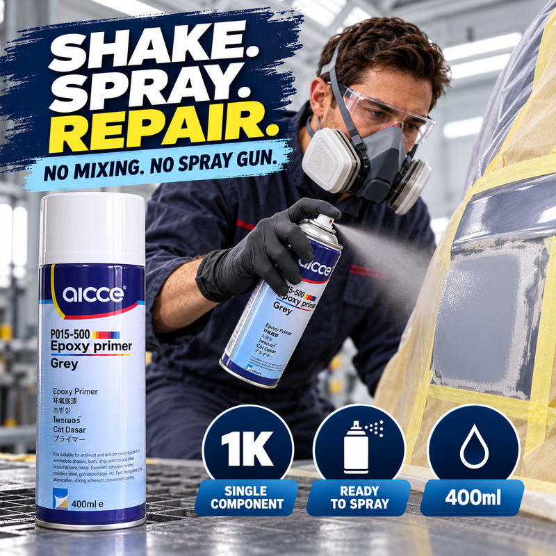 AICCE P015 500 Grey Self Etching Epoxy Primer Spray 400ml 1K Aerosol Automotive Metal Primer for Car Repair Auto Refinishing