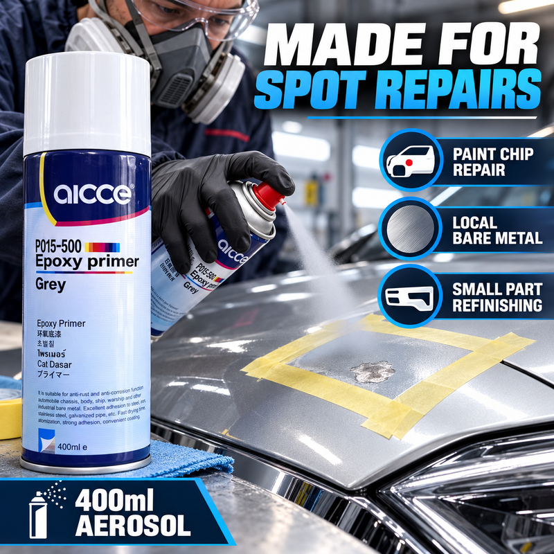 AICCE P015-500 Self Spray Epoxy Primer 400ml Grey 1K Aerosol Primer for Automotive Bare Metal Spot Repair