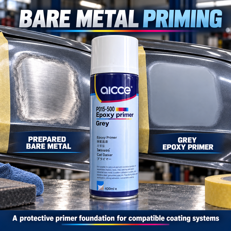 AICCE P015 500 Grey Self Etching Epoxy Primer Spray 400ml 1K Aerosol Automotive Metal Primer for Car Repair Auto Refinishing